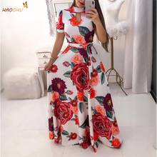 Spring summer Long Dress Women short Sleeve flower Printing Vintage Dress 5XL Plus Size Wrap belt big hem Dress 2024 - buy cheap