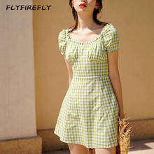 Summer dress women sexy party dresses elegant plaid party dress vintage mini club dresses casual vestidos green ladies dresses 2024 - buy cheap