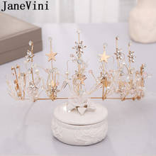 Janevini tiaras de noiva, laço de pérolas douradas, formato de diamante, joia para casamento 2024 - compre barato