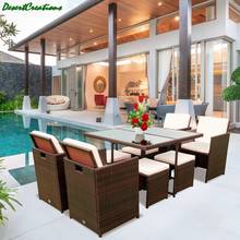 9 Pieces Patio Dining Sets Outdoor Rattan Chairs with Glass Table Patio Furniture Conversation Set 2024 - buy cheap