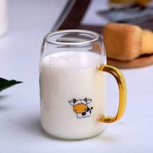Caneca de leite com desenho animado infantil, caneca de café da manhã com escala de vidro com alça criativa de camada única xícara de vaca caneca com 250ml 2024 - compre barato