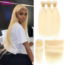 613 Bundles With Closure Blonde Brazilian Straight Human Hair Weave Bundles And 4x4 13x4 Lace Frontals Bleached Blonde Remy Hair 2024 - buy cheap
