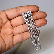 Long Tassel Full Rhinestone Drop Earrings for Women Square Crystal Dangle Bridal Earrings Fashion Wedding Jewelry Accessories 2024 - buy cheap