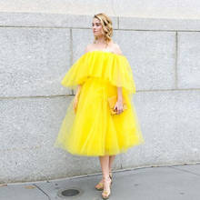 Simple Yellow Tulle Party Dresses Elegant Off Shoulder Evening Gown robe de soiree Custom Fashion Lady Formal Wear Prom Gowns 2024 - buy cheap