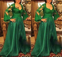 Green Long Mother Of The Bride Dress A Line Floor Length Silk Satin Wedding Guest Dress 2020 Long Sleeve Lace Mom Party Skirts 2024 - buy cheap