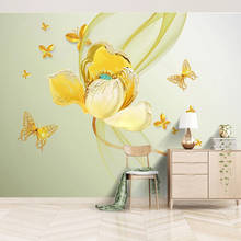 Custom Photo Wallpaper 3D Stereo Metal Lotus Flowers Butterfly Mural Living Room TV Sofa Bedroom Home Decor Papel De Parede 3 D 2024 - buy cheap
