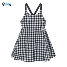 Qunq Girls Dress Classical Black White Plaid Summer Kids Clothes for Girl 2021 New Casual Backless Toddler Children Clothing 2024 - buy cheap