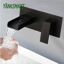 YANKSMART-grifo de baño montado en la pared, grifería de cascada de latón, mezclador de agua fría y caliente, color negro mate 2024 - compra barato