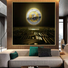 Carteles e impresiones de arte de pared de Bitcoin dorado de moda abstracta en lienzo, pintura, imágenes modernas para decoración del hogar de la sala de estar 2024 - compra barato