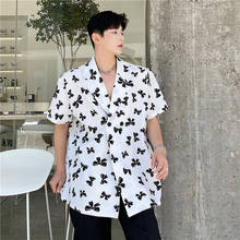 Men Breathable Fabric Vintage Fashion Print Short Sleeve Suit Collar Shirts Male Loose Lcasual Harajuku Korean Streetwear Shirt 2024 - buy cheap