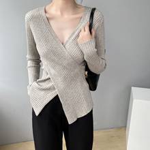 Johnature New Casual Simple V-neck All Match Solid Color Knitting Woman Sweater 2022 Spring Loose Render Sweaters 2024 - buy cheap