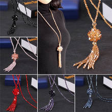 Pinksee New Arrival Exquisite Korean Crystal Bead Long Tassel Necklace Women Fashion Elegant Sweater Chain Neck Decoration 2024 - buy cheap
