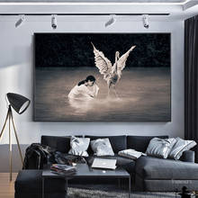 Abstract Prayer Girl and Swan Canvas Art Modular Paintings Black White Print and Poster Wall Art Bedroom Living Room Decor 2024 - buy cheap