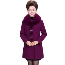 Женское шерстяное пальто размера плюс 5XL, новая осенне-зимняя куртка, одежда для среднего возраста, Однотонное шерстяное пальто с большим меховым воротником, женская одежда 297 2024 - купить недорого