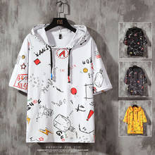2021 Spring And Summer New Fashion Brand Men Hooded Short-sleeved Men Hip Hop Personality Printed Sports Short-sleeved Top 2024 - buy cheap