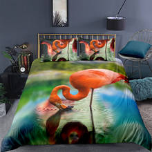 Jogo de edredom e travesseiro para pássaros 3d, roupa de cama com flamingo, tamanho king e queen size 140x210cm 2024 - compre barato