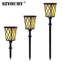 SZYOUMY 48 led Solar Pillar Flickering Flame Light Outdoor Solar Fence Lawn Lighting Dusk to Dawn 2024 - buy cheap