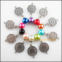 20Pcs Tibetan Silver Round Flower Mixed Glass Beads Charms Pendants 14x32mm 2024 - buy cheap
