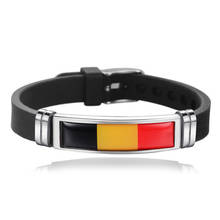 Pulseras deportivas con bandera de Bélgica para hombre y mujer, brazaletes ajustables de silicona y acero de titanio, joyería 2024 - compra barato