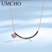 UMCHO Colorful Rainbow Heart 925 Chain Neklace Solid 925 Sterling Silver Necklace For Girl Romantic Engagement Gift Fine Jewelry 2024 - buy cheap