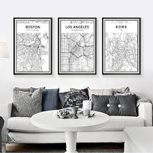 Mapa de la ciudad del mundo en blanco y negro, arte de pared de Nueva York, Tokio, París, póster en lienzo, impresiones, pinturas de estilo nórdico, imagen para sala de estar 2024 - compra barato