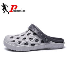 PULOMIES Summer Men Slippers Massage Clogs Outdoor Garden Shoes Men Pool Sandals Bathroom Cross-tied Slides Mules Beach Slippers 2024 - buy cheap