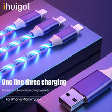 ihuigol 2.4A 3 in 1 Micro USB Cable 8 Pin Type C Flowing Light Fast Charging Cable For iPhone 11 XS 8 7 Xiaomi Samsung Wire Cord 2024 - buy cheap