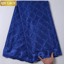 SJD-tela de encaje de algodón africano con bordado azul real, gasa suiza con piedras, para fiesta de boda, SewA2202 2024 - compra barato