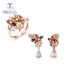 TBJ,2021New Colorful gemstone Jewelry set natural Ethiopia opal brazil fancy color tourmaline earring ring 925 sterling silver 2024 - buy cheap