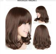 000037 Fashion Women Medium Brown Wavy Hair Full Wigs Cosplay Wig 2024 - buy cheap