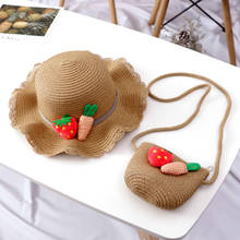 K48 For Child Summer Sun Hat With Bag Small Fresh Wavy Children's Straw Hat  Girl Travel Sun Hat Wild Beach Hat Bag set 2024 - buy cheap