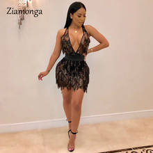Ziamonga 2020 New Best Women's Sequin Dress Two-piece Sexy Nightclub Backless Dress Deep V-Neck Tassel Sequin Club Party Dress 2024 - buy cheap