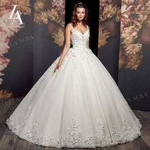 Vestido De Novia De lujo con flores en 3D, línea A, cuello en V, apliques, Vestido De Novia con cuentas, tren De corte De princesa, LelaAcra AX64 2024 - compra barato