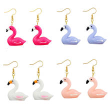 Brincos de flamingo para mulheres, pingente de pássaro de desenho animado para meninas, artesanais, personalidade criativa, acessórios de joias 2024 - compre barato