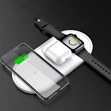 Новое беспроводное зарядное устройство Qi для iPhone 12 X XS, беспроводное зарядное устройство 3 в 1 для Apple Watch Airpods Pro 10 Вт, быстрое зарядное устройство для Samsung 2024 - купить недорого