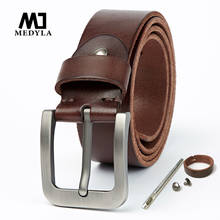 MEDYLA-Cinturón de cuero genuino para hombre, accesorio de cuero con hebilla de acero cepillado duro, Original y suave, producto oficial 2024 - compra barato