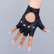 100% REAL PATENT LEATHER Fingerless Short Gloves Black Button Half Finger  Women Semi-Finger Gloves Driving WZP32 2024 - buy cheap