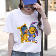 Camisa feminina de verão t camisa de manga curta casual algodão misturado o-pescoço feminino tshirts winnie the pooh disney urso impressão harajuku t topo 2024 - compre barato