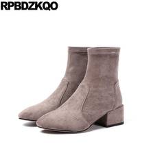 Suede Block Big Size Fur Slip On Designer Shoes Ankle Short 10 Chunky Ladies Plus Women Boots Winter 2021 European Round Toe New 2024 - buy cheap