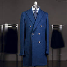 2021 Latest Italian Handsome Jacket Blue Wool Blends Double Breasted Mens Overcoat Long Sleeves Formal Blazer 2021 Groosman Coat 2024 - buy cheap