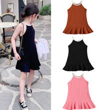 1-6Y Summer Fashion Casual Infant Kids Girls 3 Colors Solid Off Shoulder Sleeveless Ruffle Trumpet Dress Sundress 2024 - buy cheap