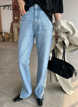 Spring Autumn Baggy Jeans Pants Women Streetwear High Waisted Split Design Vintage Wide Leg Denim Pants Bottoms 2024 - buy cheap