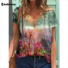 Plus Size 4xl 5xl Ladies Elegant Leisure Casual T-shirt Boho Flower Print Women Tops 2021 Summer Loose Tees shirt Femme Clothes 2024 - buy cheap