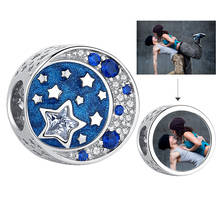 Romantic Shiny Blue CZ 925 Sterling Silver Moon&Star Beads Custom Photo Charms for Jewelry Making Woman Christmas Jewelry Gift 2024 - buy cheap