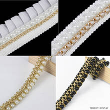 Beaded Pearl White Gold Trimming Lace Ribbon Trim scrapbooking Applique Embellishment Sewing renda For Wedding Dress 5yd/T1224 2024 - buy cheap