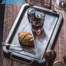 JINSERTA Vintage Metal Serving Tray Retro Dessert Bread Cake Plate with Handle Home Restaurant Cafe Tea Coffee Milk Decor Tray 2024 - buy cheap