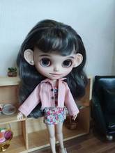 Blythes-vestido de boneca curto, tamanho 1/6, moda rosa, botão, jaqueta jeans + vestido floral pequeno, elegante, versátil, conjunto de duas peças 2024 - compre barato