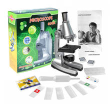 Microscópio monocular infantil de brinquedo, 100x 300x 600x, com espelho e lâmpada 2024 - compre barato