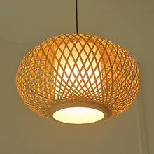 Hand knitted Bamboo Pendant Light,Japan style E27 for restaurant bedroom Rustic rattan art lampadario industrial lamp suspendues 2024 - buy cheap