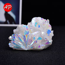 Cluster de cristal de cor branca aura, cluster de cristal brilhante com ponto de quartzo, ornamento de decoração para casa 2024 - compre barato